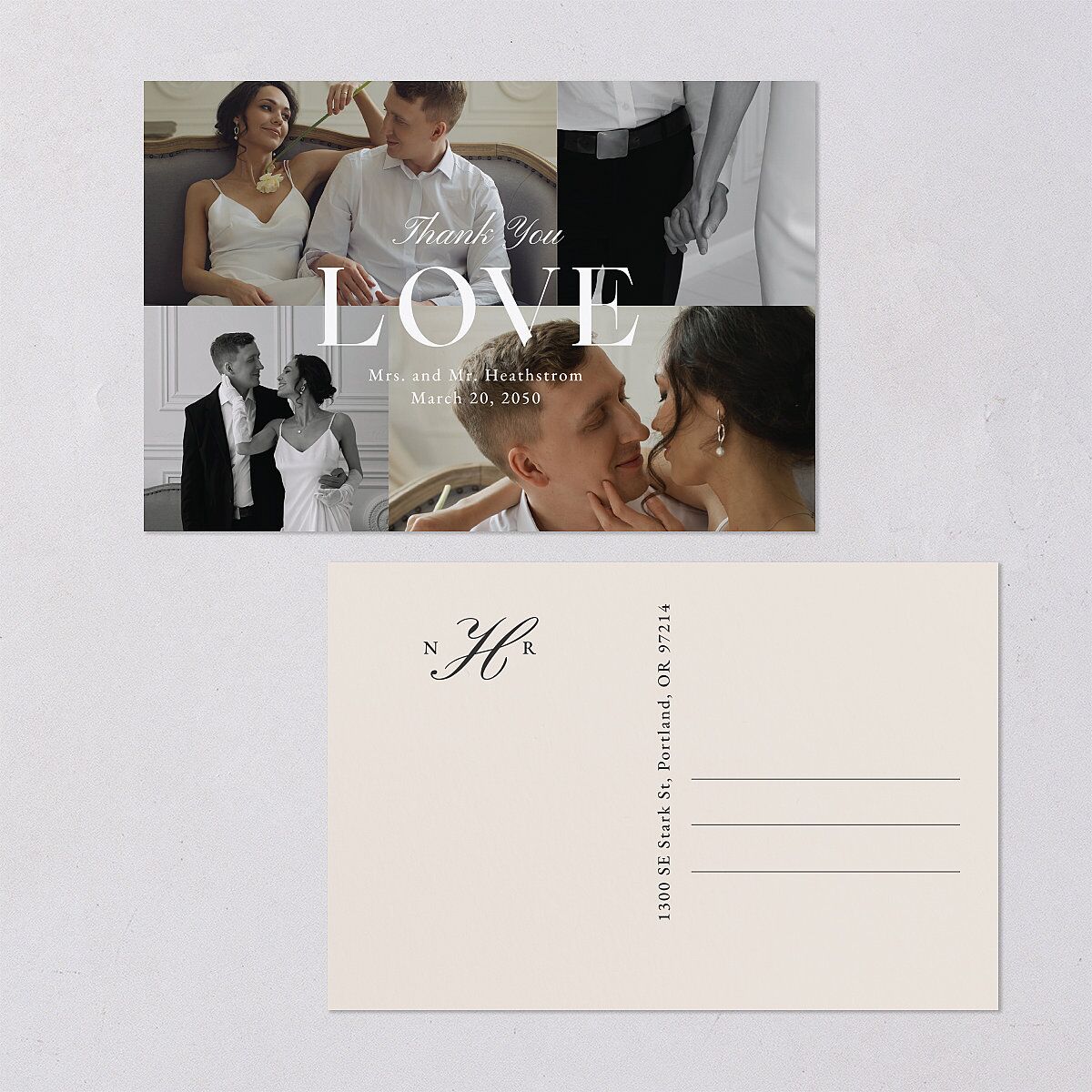 Modern Photo Collage Thank You Postcards Linen