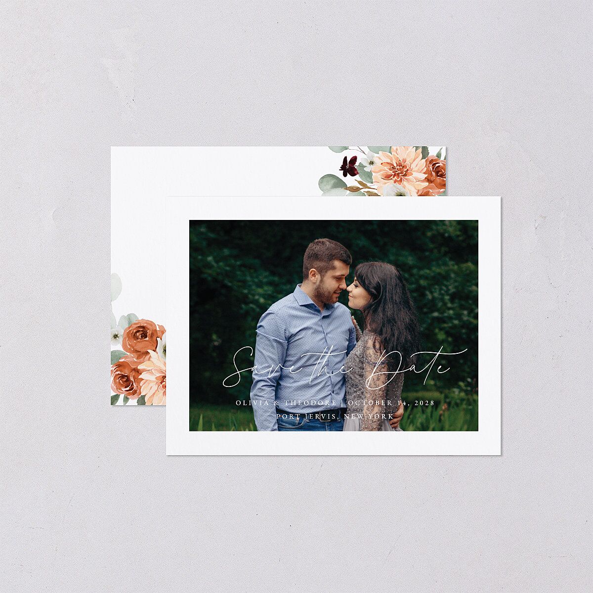 Eucalyptus Bouquet Save the Date Petite Cards Terracotta Signature smooth Blank No Standard