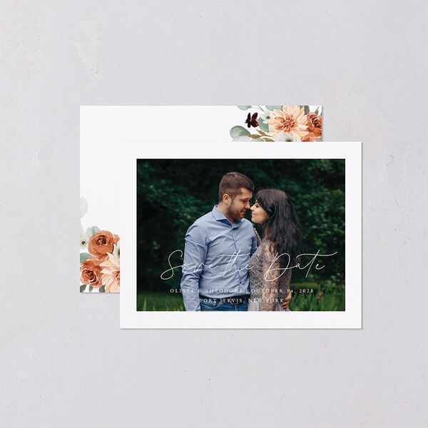 Eucalyptus Bouquet Save the Date Petite Cards Terracotta Signature smooth Blank No Standard