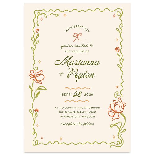 Whimsical Drawn Flowers Wedding Invitations Thyme Signature Blank No Standard