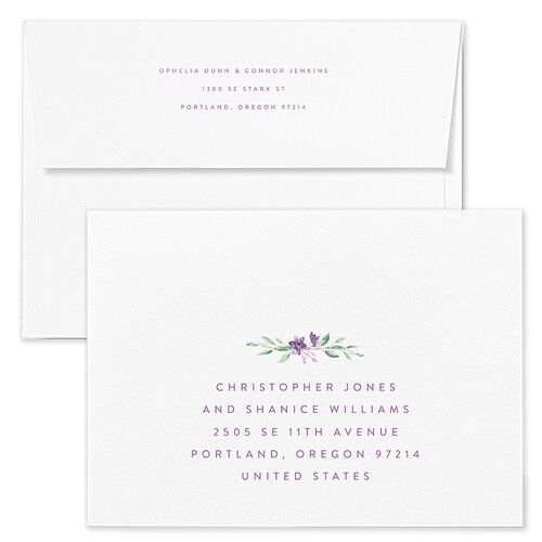 Watercolor Crest Save The Date Card Envelopes Rose Purple Haze Both Recipient and Return Addresses Signature Standard