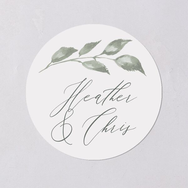 Dusted Calligraphy Wedding Stickers Sea Foam Circle