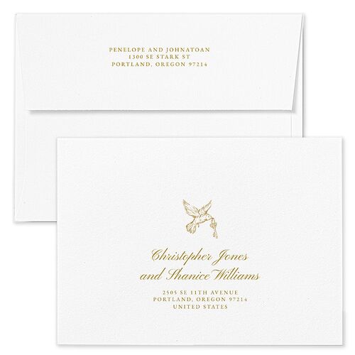 Elegant Italian Toile Wedding Invitation Envelopes Gold White Both Recipient and Return Addresses Standard Signature