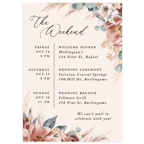 Pampas and Eucalyptus Floral Wedding Enclosure Cards Desert Rose Signature Standard