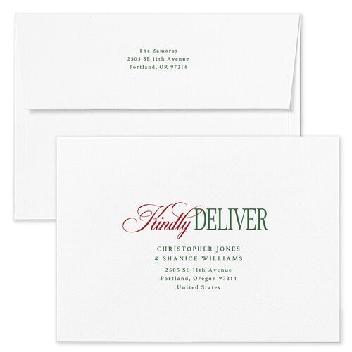 Married Christmas Calligraphy Holiday Card Envelopes White Hunter Green Both Recipient and Return Addresses Standard Signature