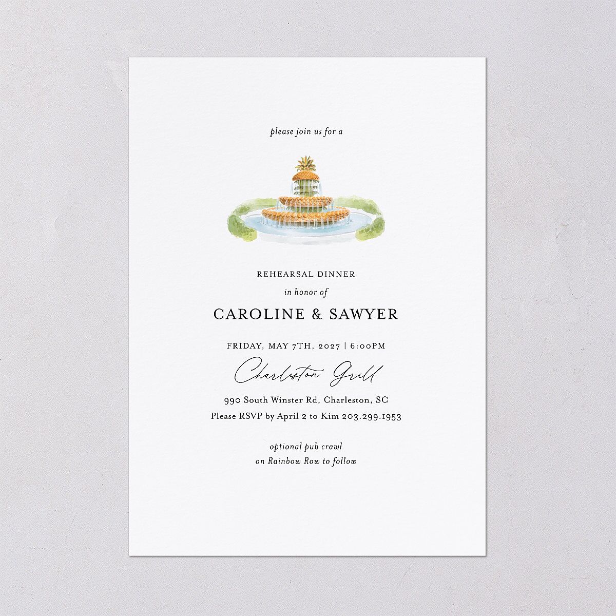 Charming Charleston Rehearsal Dinner Invitations Pure White Signature Blank