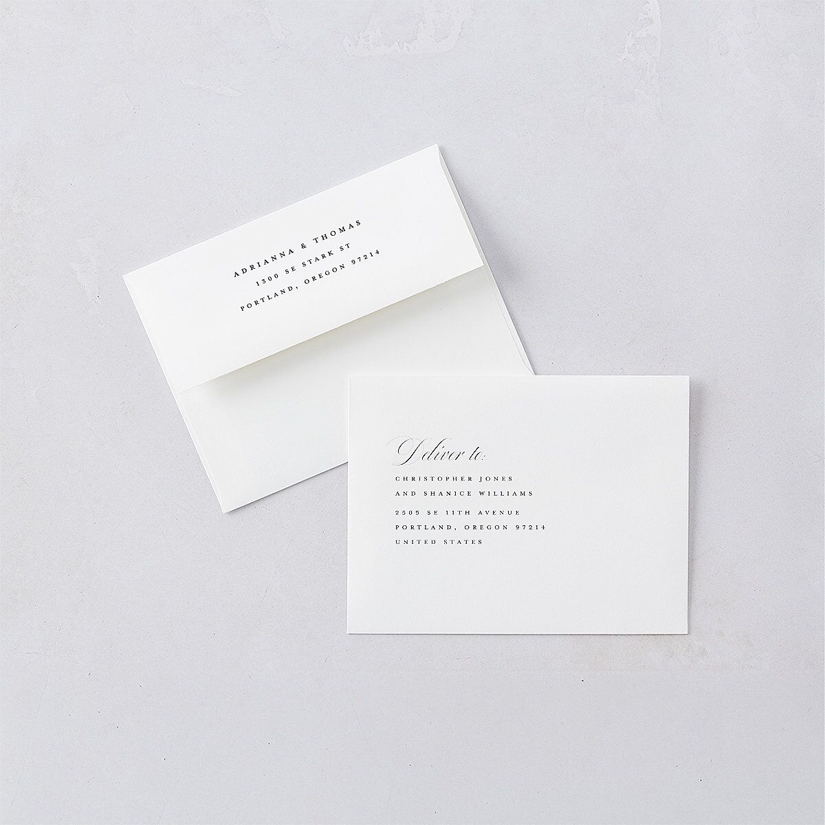 Classic Capture Save the Date Petite Card Envelopes White Midnight Both Recipient and Return Addresses Signature Standard