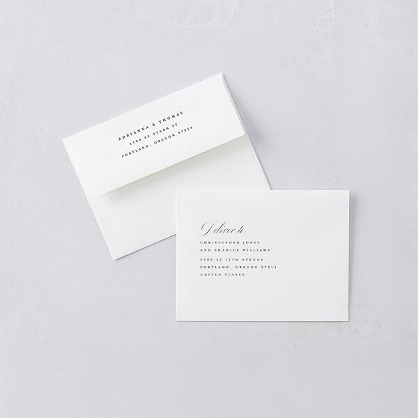 Classic Capture Save the Date Petite Card Envelopes White Midnight Both Recipient and Return Addresses Signature Standard