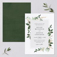 Leafy Frame Wedding Invitations Hunter Green Signature Blank No Standard