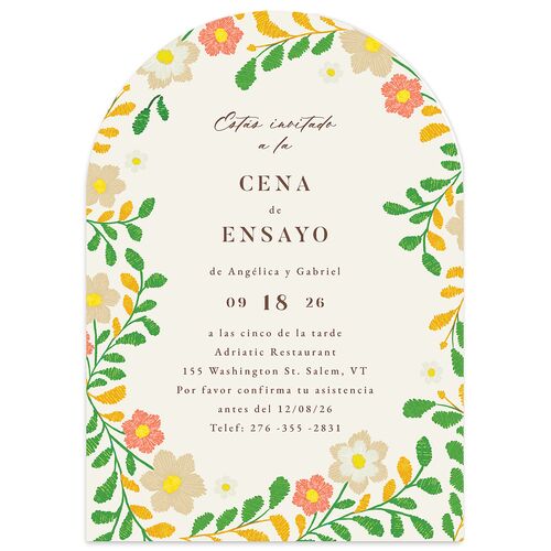 Mexican Bordados Florales Rehearsal Dinner Invitations Linen Signature Blank Arch