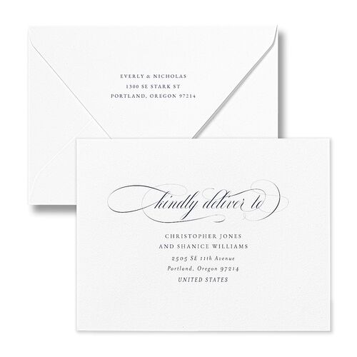 Exquisite Calligraphy Thank You Card Euro Envelopes White French Blue Both Recipient and Return Addresses Luxe Signature