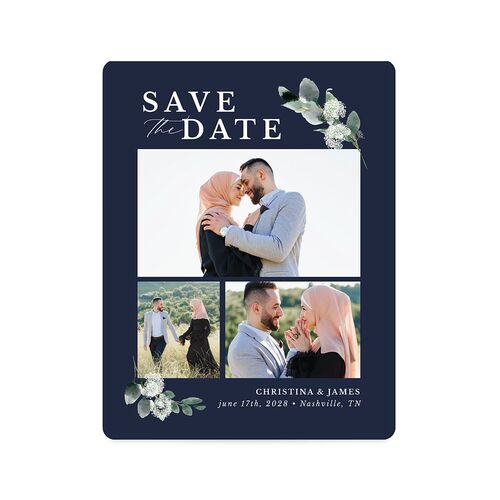 Greenery Accent Save The Date Magnets Navy Magnet Paper