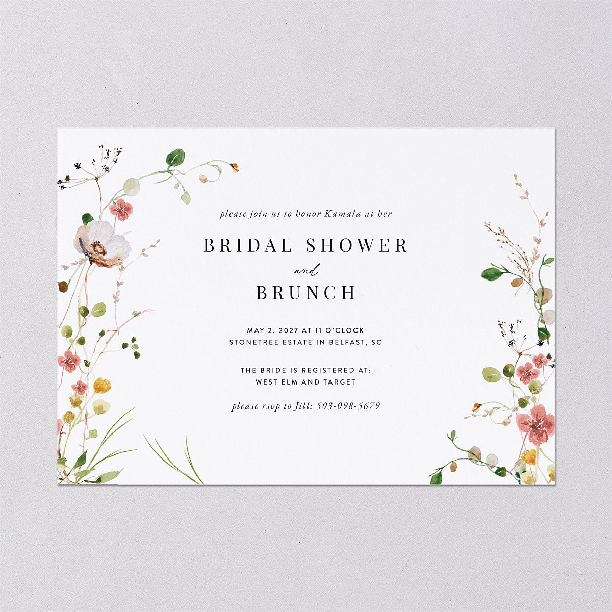 Glistening Wildflower Bridal Shower Invitations Soft Peach Signature Blank Standard