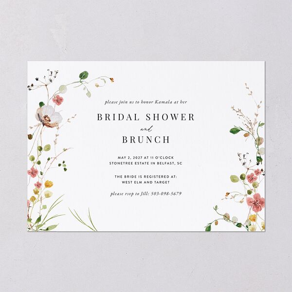 Glistening Wildflower Bridal Shower Invitations Soft Peach Signature Blank Standard