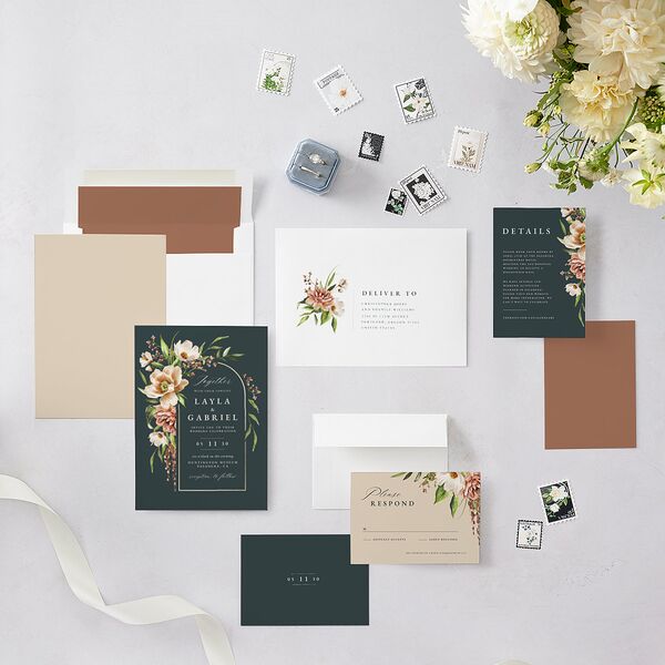 Floral Arch Foil Wedding Invitations Gold Moss Signature Blank No Standard