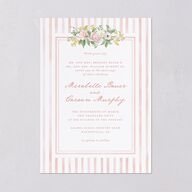 Maximalist Floral Crest Wedding Invitations Pink Cotton Signature Blank No Standard