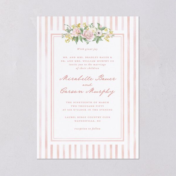 Maximalist Floral Crest Wedding Invitations Pink Cotton Signature Blank No Standard