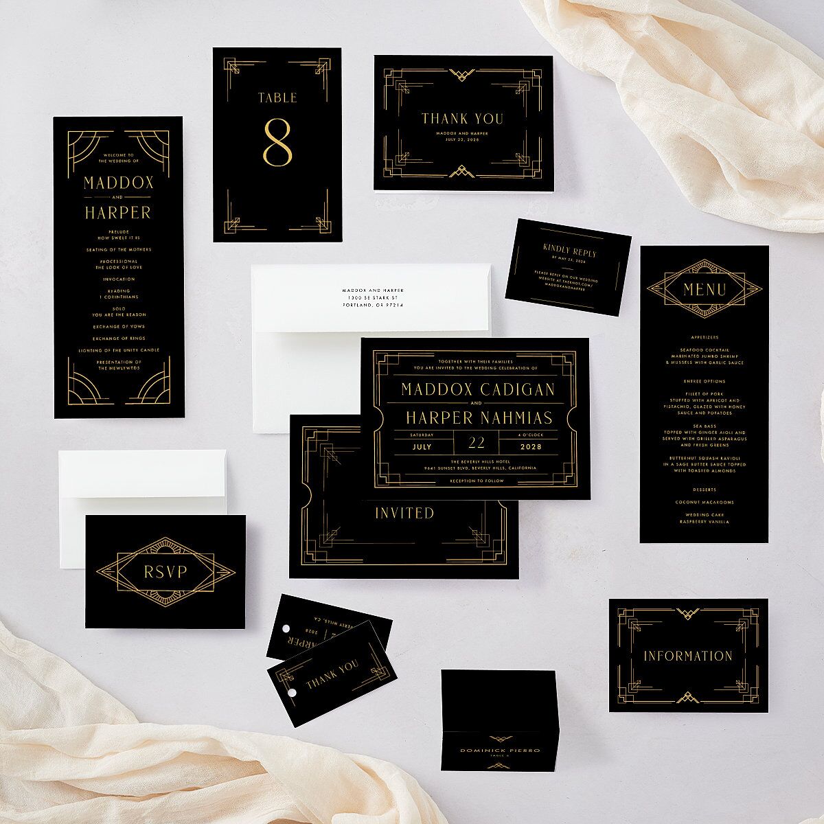 Vintage Hollywood Wedding Enclosure Cards Licorice Signature Standard