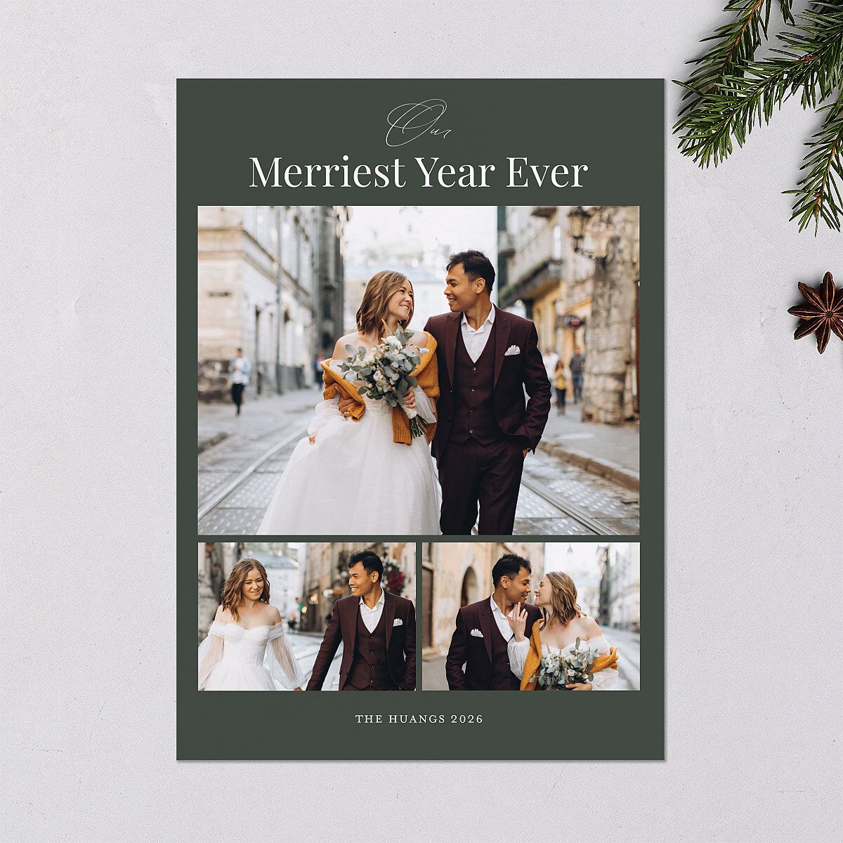 Our Merriest Year Holiday Cards Hunter Green Signature Blank Standard Portrait
