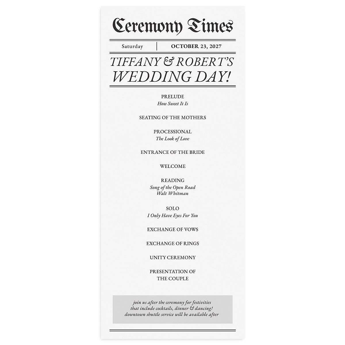 Newspaper Wedding Programs