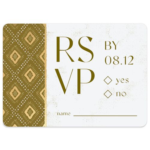 Gilded Sahara Pattern Wedding Response Cards Gold Umber Signature Rounded