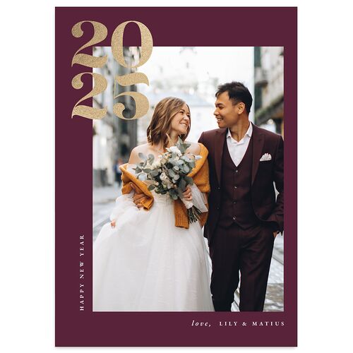 Bold Year Holiday Cards Gold Bordeaux Signature
