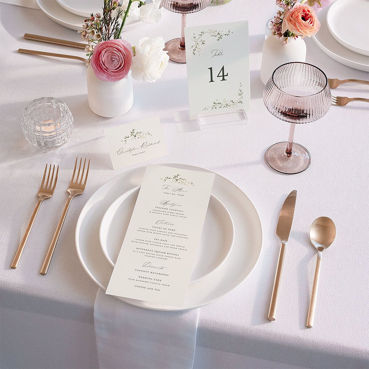 Dainty Fairytale Greenery Place Cards Hunter Green Signature
