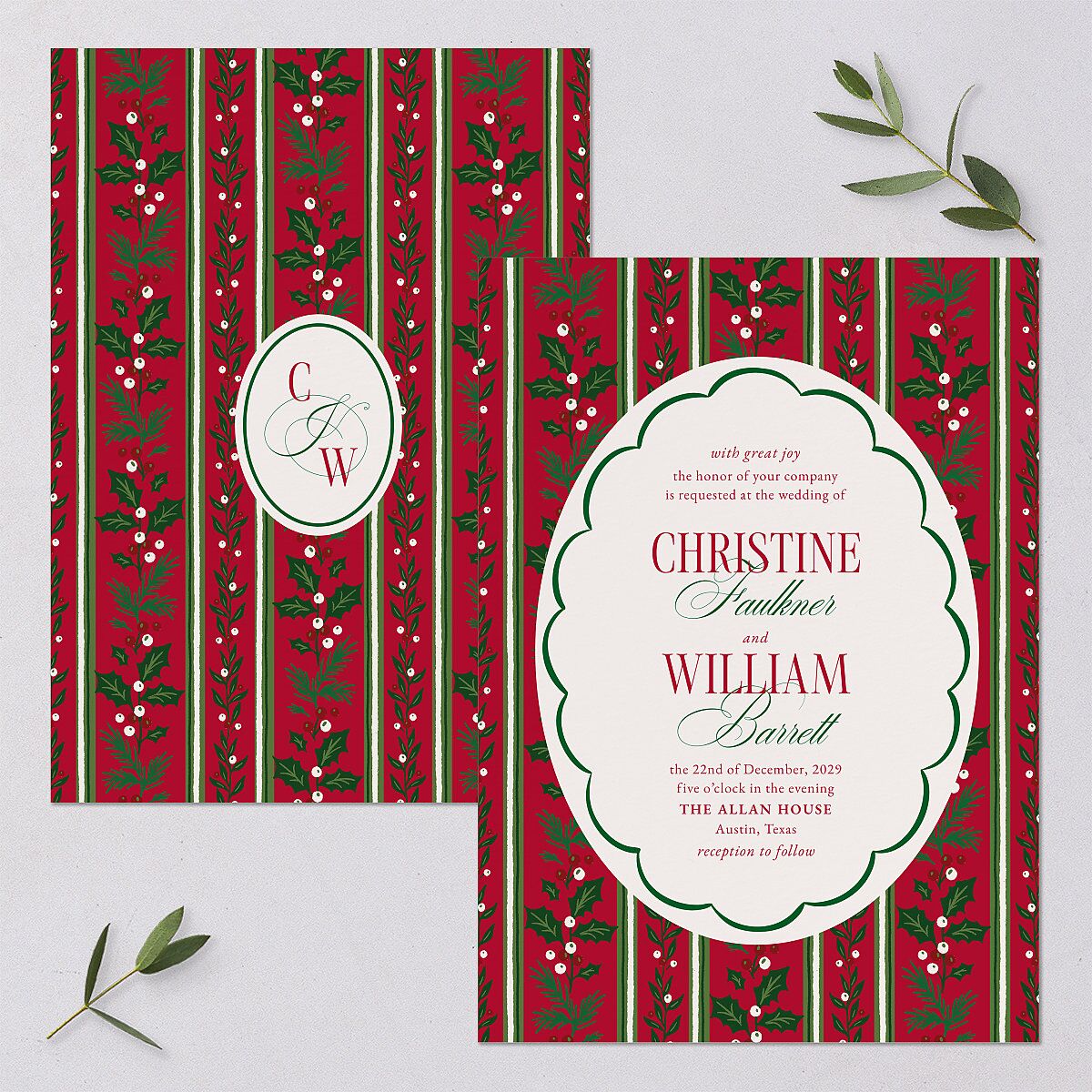 Elegant Vintage Christmas Wedding Invitations Jewel Red Signature Blank No Standard