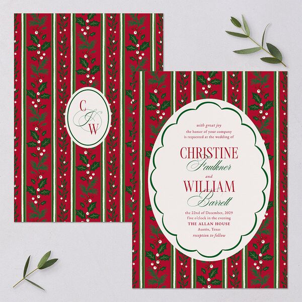 Elegant Vintage Christmas Wedding Invitations Jewel Red Signature Blank No Standard