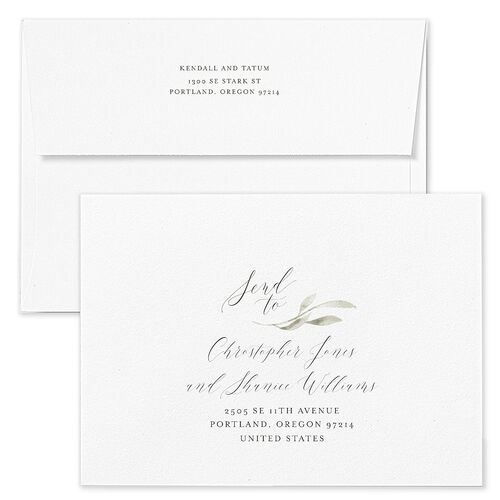 Muted Floral Wedding Invitation Envelopes White Mauve Both Recipient and Return Addresses Standard Signature