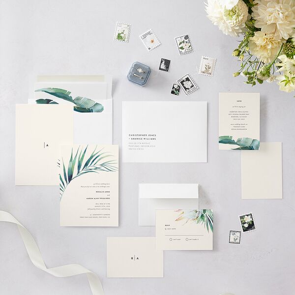 Palm and Protea Wedding Invitations Sky Signature Blank No Standard