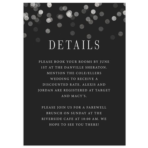 Elegant Glow Wedding Event Detail Cards Charcoal Signature Standard