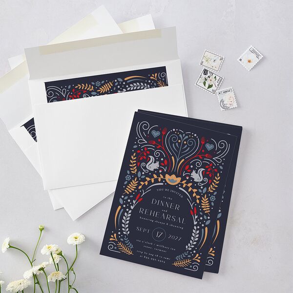 Nordic Folk Rehearsal Dinner Invitations Dark Navy Signature Blank Standard