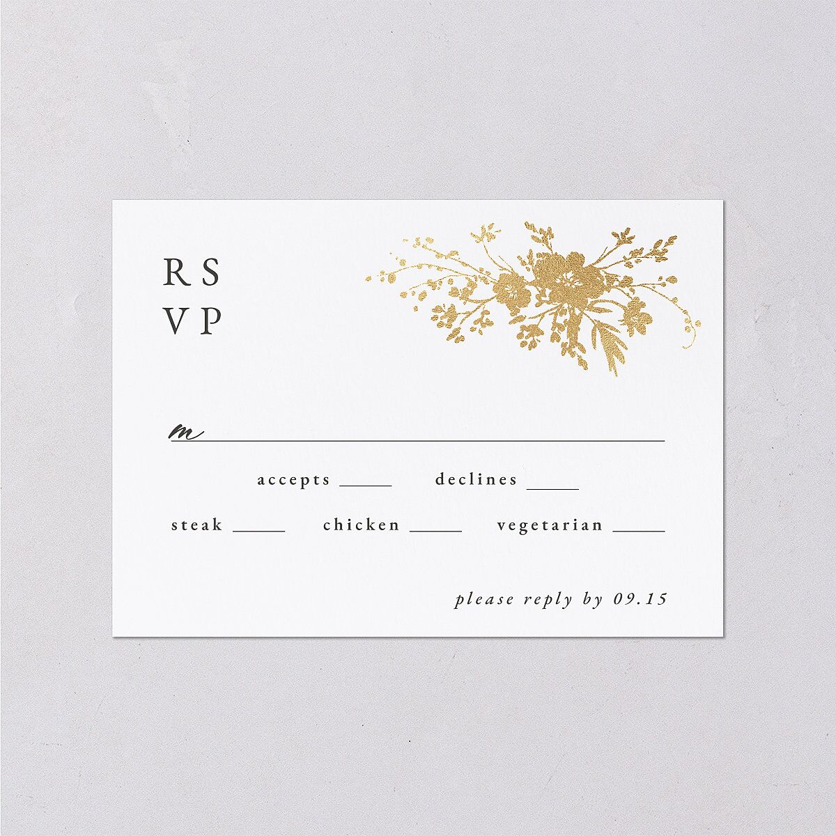 Gilded Wildflower Wedding Response Cards Gold Pure White Signature Standard