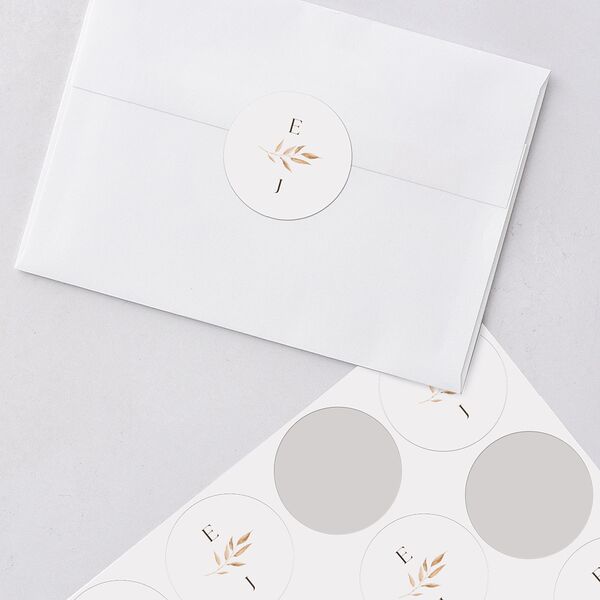 Leafy Rustic Monogram Wedding Stickers Raw Sienna Circle