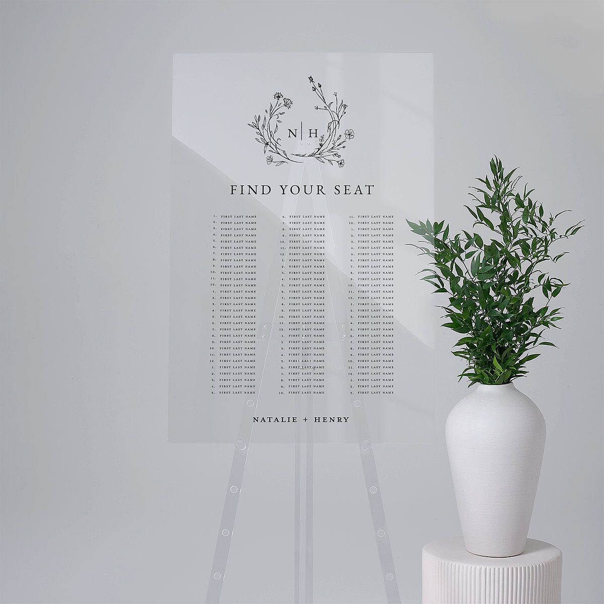 Natural Monogram Acrylic Seating Chart Large Midnight Navy Standard Acrylic L Seating