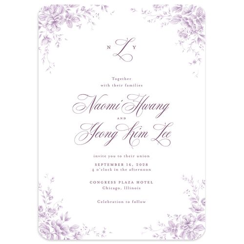 Vintage Florals Wedding Invitations Mauve Signature Blank No Rounded