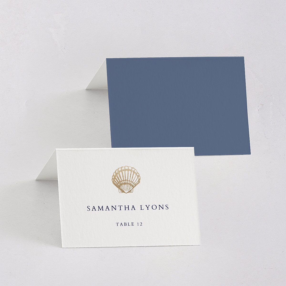 Classic Shell Place Cards Gold Royal Blue Signature