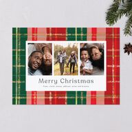 Sparkling Plaid Holiday Cards Gold Dark Green Signature Blank Standard Landscape