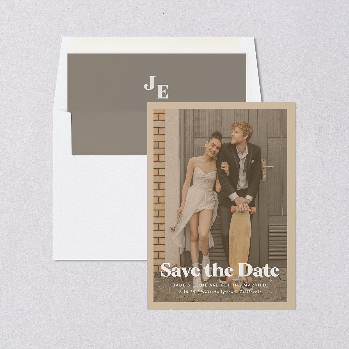 Nostalgic Save the Date Cards Tan Signature smooth Blank No Standard