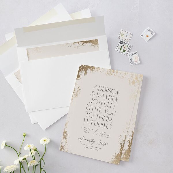 Metallic Edge Wedding Invitations Gold Champagne Signature Blank No