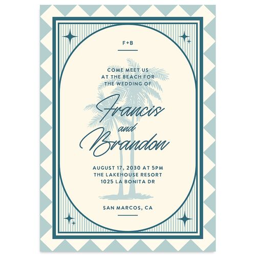Retro Tropical Destination Wedding Invitations Pool Signature Blank No Standard