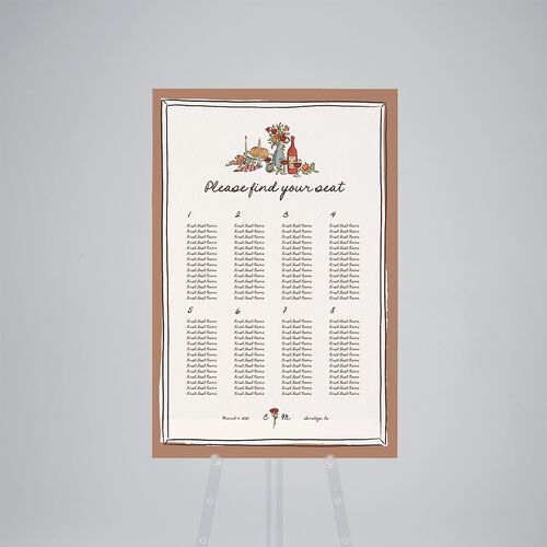 Hand Drawn Tablescape Standard Seating Chart Large Camel Standard Indoor Foam Core L Seating