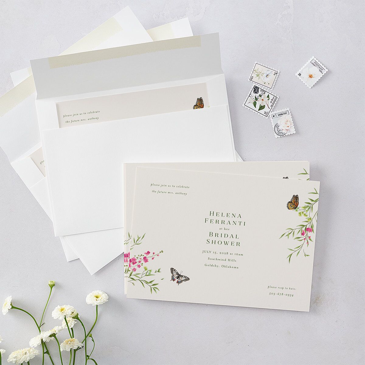 Rustic Butterflies Bridal Shower Invitations Scottish Green Signature Blank Standard