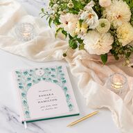 Peacock Nouveau Wedding Guest Book Linen