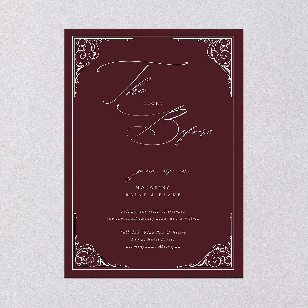 Vintage Gothic Rehearsal Dinner Invitations Licorice Signature Blank