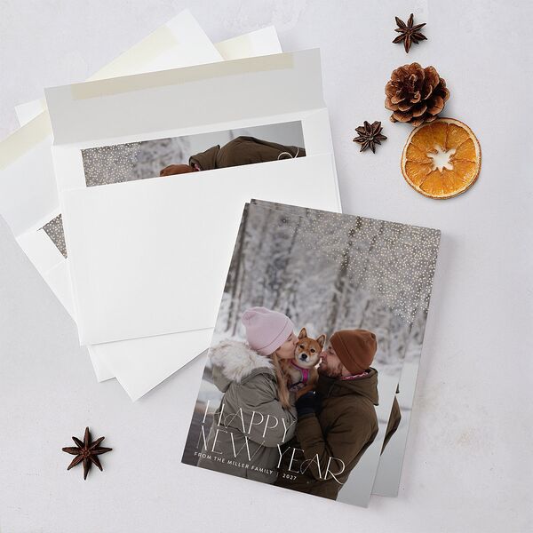 New Years Toast Holiday Cards Gold Licorice Signature Blank Standard Portrait