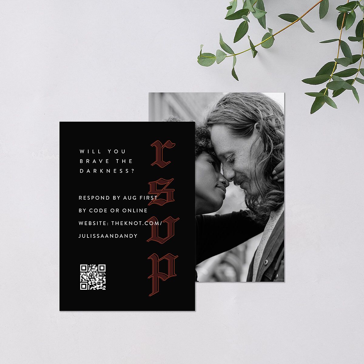 Editorial Gothic Till Death QR Code RSVP Cards Charcoal Signature Standard