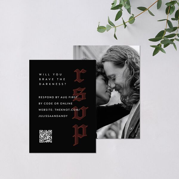 Editorial Gothic Till Death QR Code RSVP Cards Charcoal Signature Standard