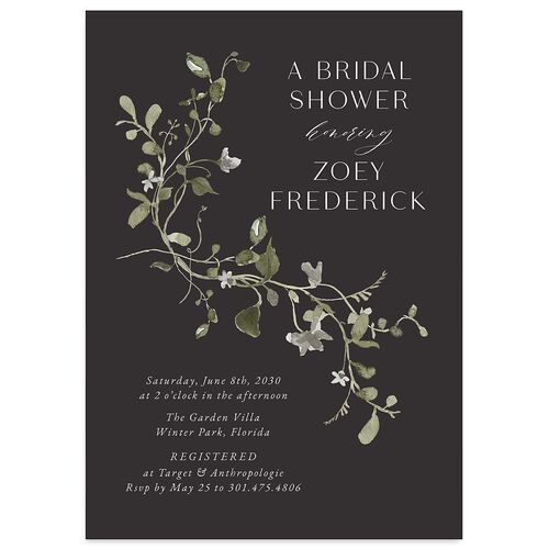 Curved Garland Bridal Shower Invitations Charcoal Signature Blank Standard